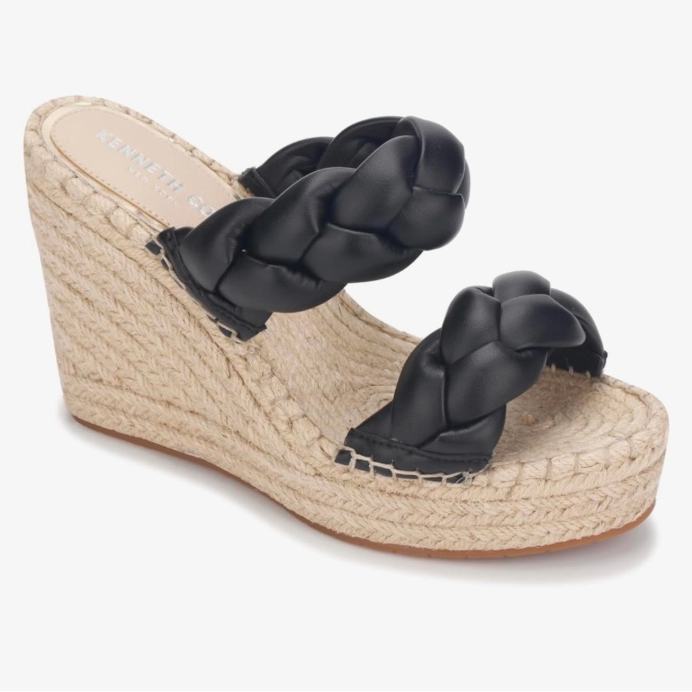 NWT Kenneth Cole Black Braided Wedge Sandals